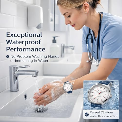 Diaofendi Waterproof Nurse Watch for Medical Professionals,Women Men, 24 Hour with Second Hand, Military Time Easy to Read Dial (Rose Gold-Pink White) - Image 2