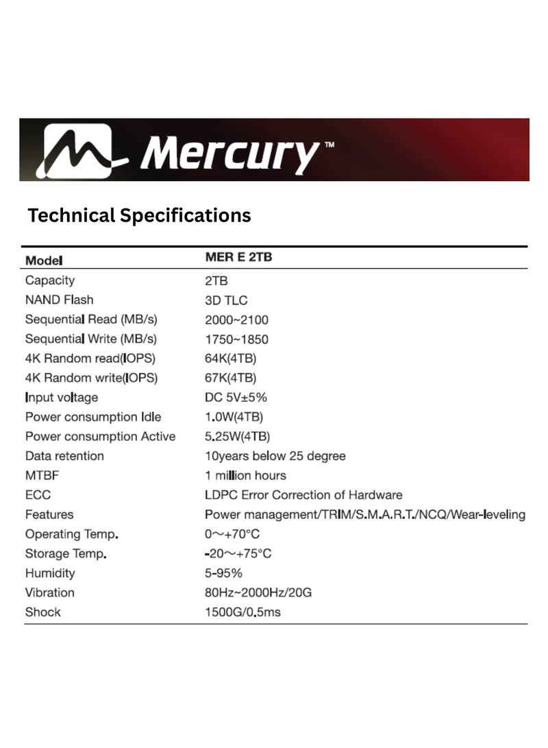 ميركيري Mercury SSD MERE - سلسلة Mercury Portable SSD بإضاءة RGB - USB3.2، TypeC - سرعة قراءة تصل إلى 2100 ميجابايت/ثانية، سرعة كتابة 1800 ميجابايت/ثانية - مع كابل Ctype متضمن (2 تيرابايت) - Image 5