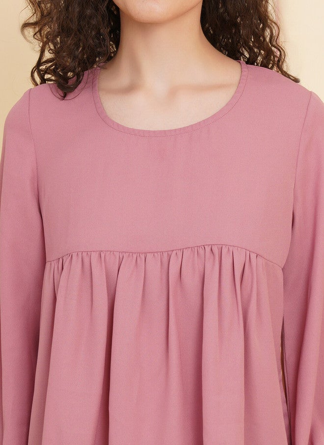 RAASSIO Pink Cuffed Sleeves Empire Top for Women - Image 2