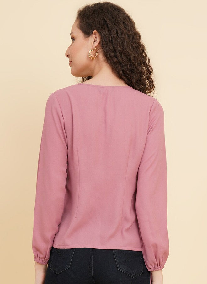 RAASSIO Pink Cuffed Sleeves Empire Top for Women - Image 4