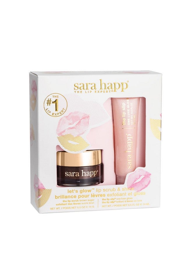 Sara Happ Let's Glow Lip Scrub & Shine Kit: Brown Sugar Lip Scrub + The Lip Slip One Luxe Gloss for Healthy Lips: Gently Exfoliate, Nourish and Hydrate Lips, 0.5 oz - Image 1