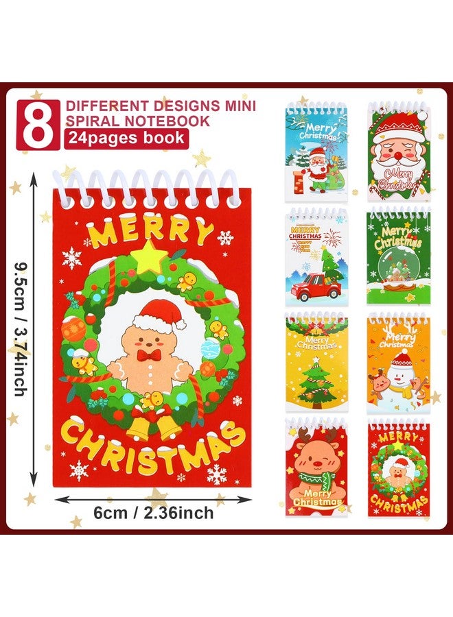 CCINEE 24 Packs Mini Christmas Notepads, Holiday Memo Spiral Notebooks Snowman Merry Christmas Pattern Notebooks for Kids Gift Xmas Party Favor Supplies Goody Bag Stocking Stuffers 8 Patterns - Image 2