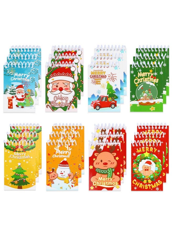 CCINEE 24 Packs Mini Christmas Notepads, Holiday Memo Spiral Notebooks Snowman Merry Christmas Pattern Notebooks for Kids Gift Xmas Party Favor Supplies Goody Bag Stocking Stuffers 8 Patterns - Image 1