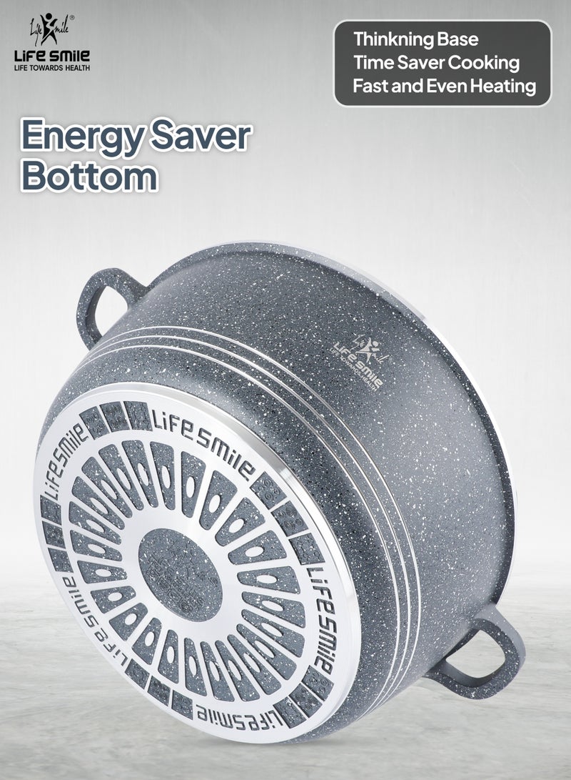 Life Smile Nonstick Cookware Set 31 pcs Cookwares-Induction Base Pots and Pans set-Granite Coating Cooking Pots set Includes,20/24/28/32/36/40cm Casseroles with Lid ,28/32cm Shallow Pots with Lid,30cm Double Grill Pan, 1.3L Sauce Pan with Lid,3.0L Whistling Kettle, 20/24/28cm Frying Pans & Silicone Kitchen Spoons set with Stand - Image 2