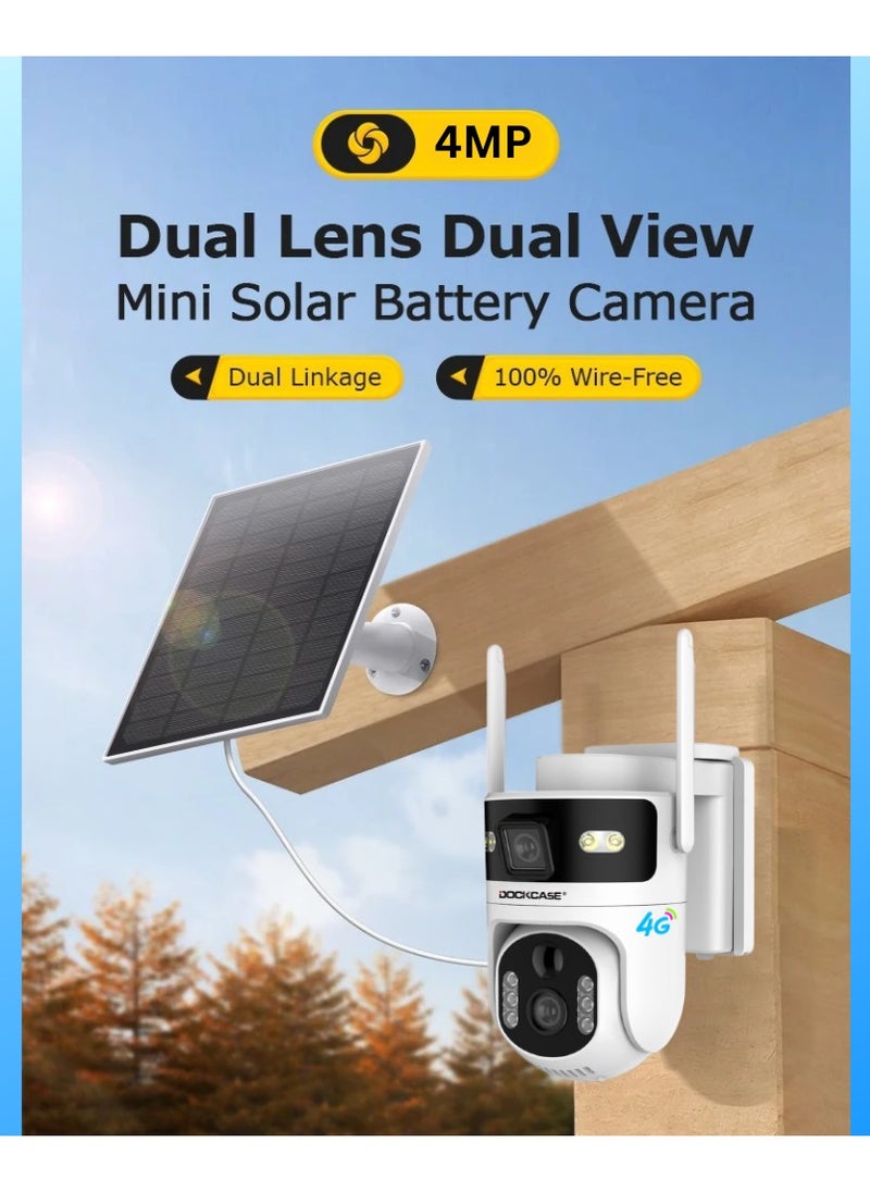 DOCKCASE 4MP Dual lens And Dual Solar Panel Solar CCTV Camera, Sturdy And Durable Outdoor Security Camera With Motion Detection  - Image 2