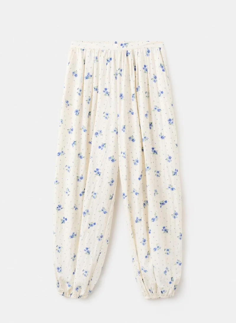 Mango 01-BLANCO Floral Print Baggy Trousers for Women | Best Price UAE