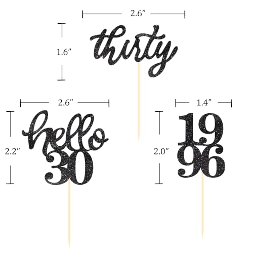 BCHOCKS 24 Pcs Black Glitter 30th Birthday Cupcake Toppers for 30th Anniversary Birthday Party Wedding Party Decorations - Image 5