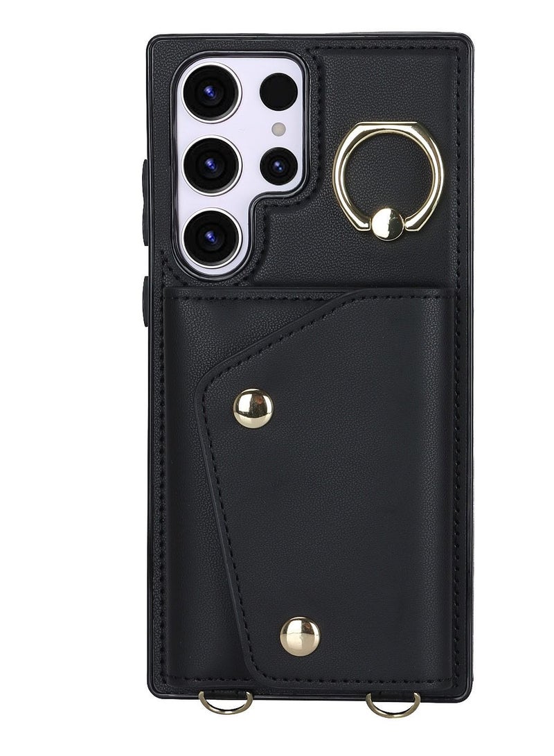 Suteni Flip Cover Crossbody Band Card Slots Leather Phone Case for Samsung - Image 1