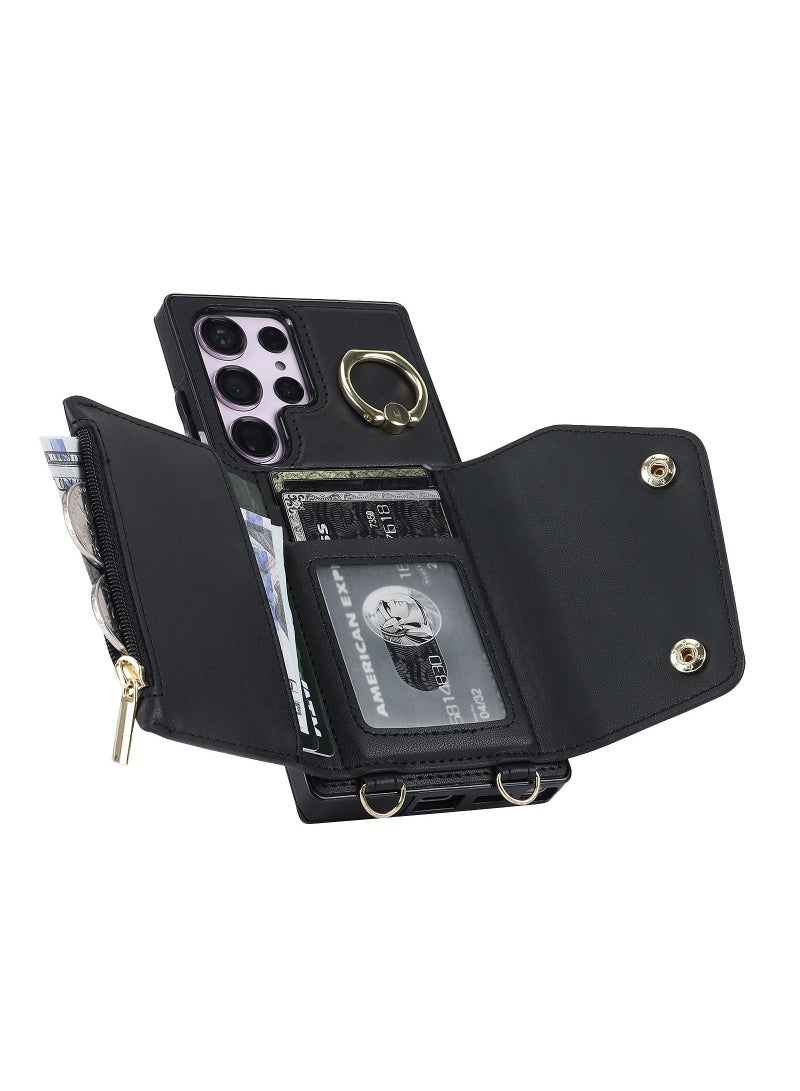 Suteni Flip Cover Crossbody Band Card Slots Leather Phone Case for Samsung - Image 3