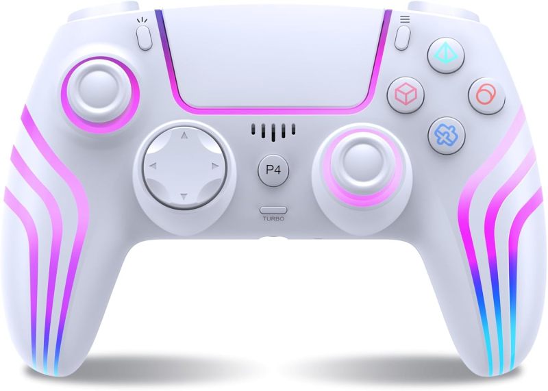 Wireless PS4 Controller: White 1000 mAh Battery - 10M Reliable Wireless Connection, Anti-Slip Texture, Macro Programming, 6-Axis Sensor, Double Shock, LED Lighting for PS4, PS4 Pro, PS4 Slim, PC Gamer - Image 2