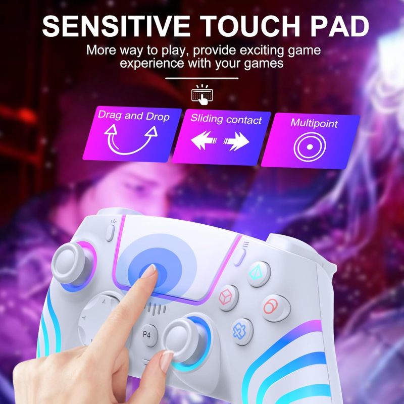 Wireless PS4 Controller: White 1000 mAh Battery - 10M Reliable Wireless Connection, Anti-Slip Texture, Macro Programming, 6-Axis Sensor, Double Shock, LED Lighting for PS4, PS4 Pro, PS4 Slim, PC Gamer - Image 5
