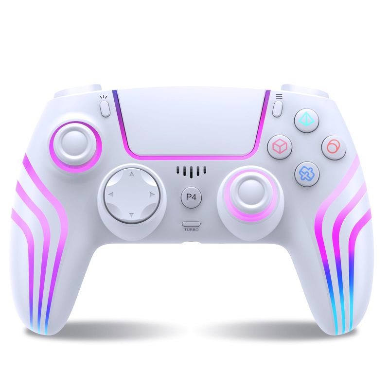 Wireless PS4 Controller: White 1000 mAh Battery - 10M Reliable Wireless Connection, Anti-Slip Texture, Macro Programming, 6-Axis Sensor, Double Shock, LED Lighting for PS4, PS4 Pro, PS4 Slim, PC Gamer - Image 1