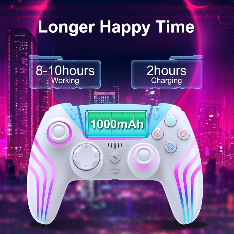 Wireless PS4 Controller: White 1000 mAh Battery - 10M Reliable Wireless Connection, Anti-Slip Texture, Macro Programming, 6-Axis Sensor, Double Shock, LED Lighting for PS4, PS4 Pro, PS4 Slim, PC Gamer - Image 3
