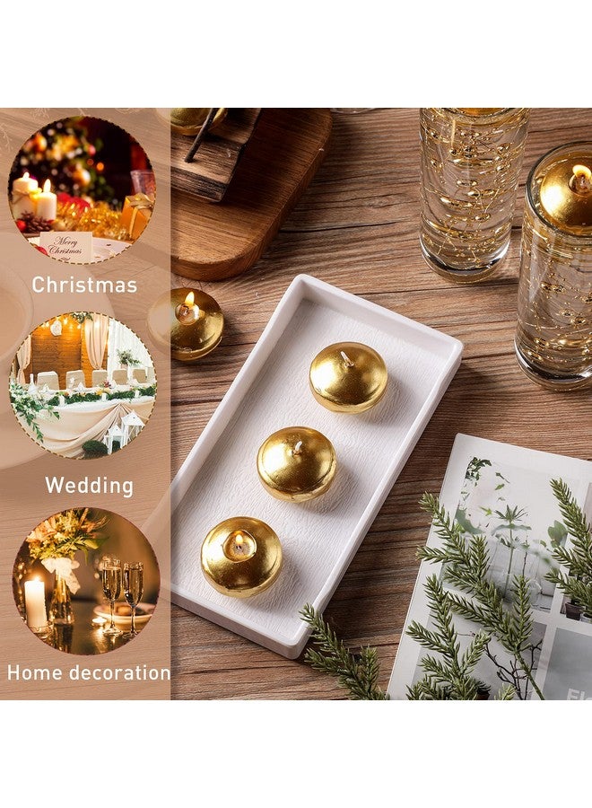 Nuanchu 12 Pieces 1. 65 Inch Floating Candles for Wedding Centerpiece, Small Unscented Floating Round Tealights Metallic Smooth Wax Disc Candles for Graduation Dinner Home Decor(Gold) - Image 3