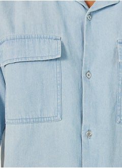 Styli Mens Light Blue Graphic Button-Down Denim Shirt  - Image 3