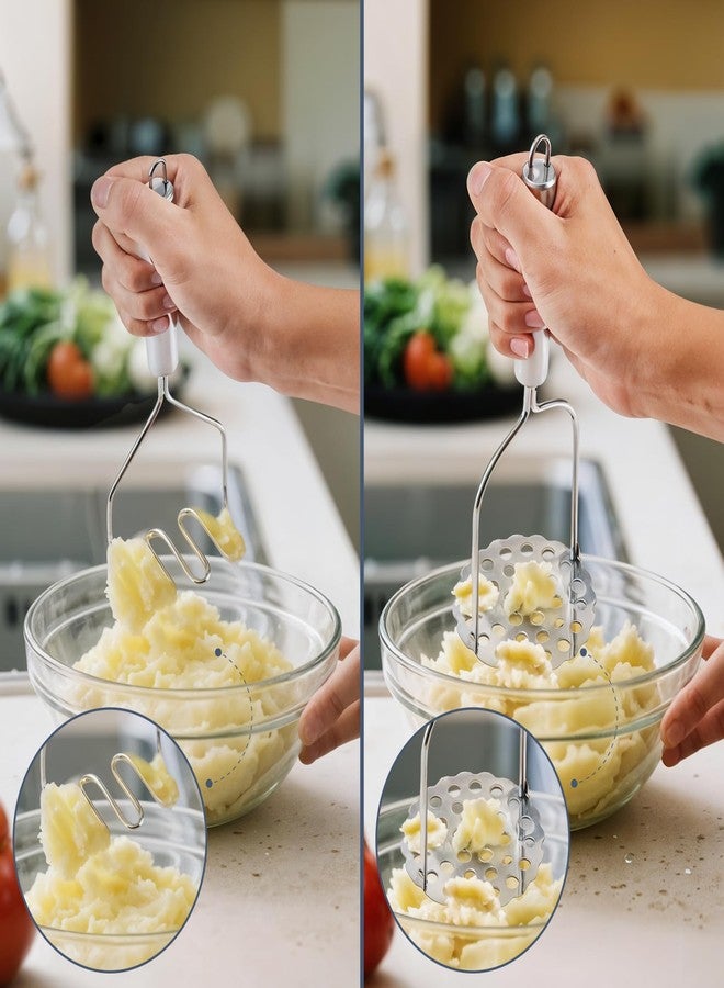 Maclia 2PCS Mashed Potato Masher - Stainless Steel Potato Smasher, Masher Kitchen Tools & Utensils for Avocado, Bean, Salad, Vegetables, Fruit, Food, Meat Smasher Tool for Ground Beef - Image 3