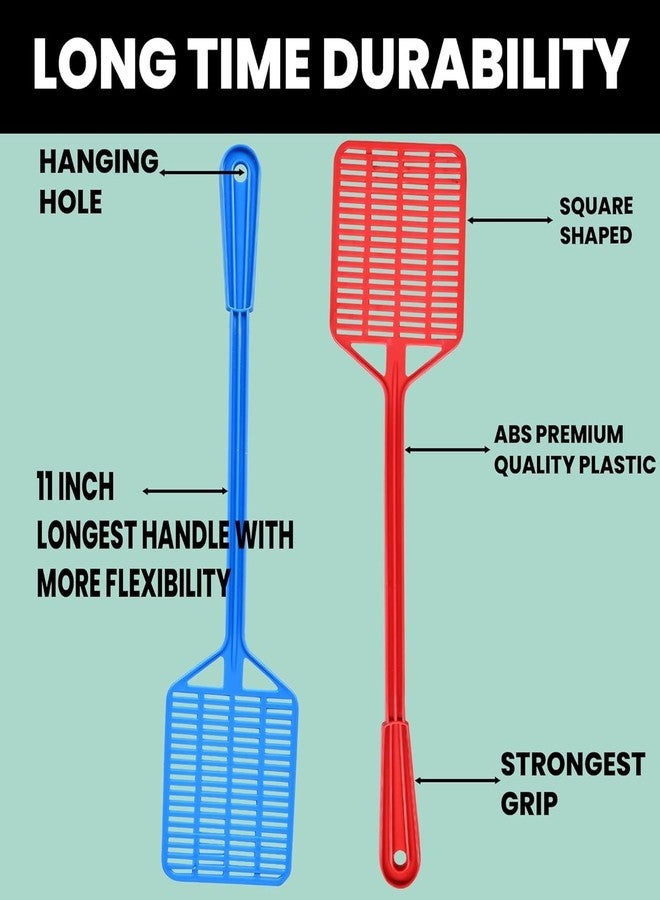 Turtuls Group Plastic Fly Swatter Set | Mosquito & Insect Killer Bat | Strong Durable Hand Swatter with Long Handle | Lightweight Kitchen & Home Use (Multicolor) - Image 3