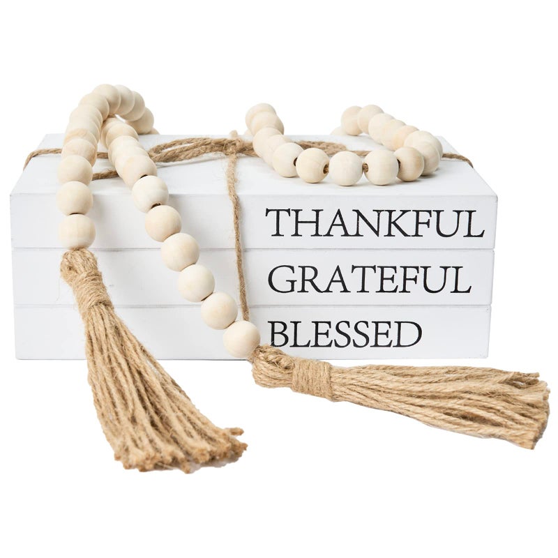 Decorative Books for Home Decor White Faux Books for Decoration Rustic Farmhouse Stacked Display Books Thankful Grateful Blessed