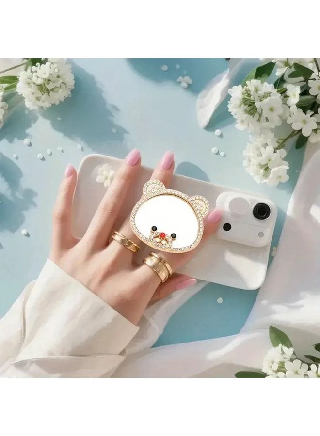 Cute Bear Mirror Phone Stand Polychrome Self Adhesive Portable Holder For Watching Shows - Image 4