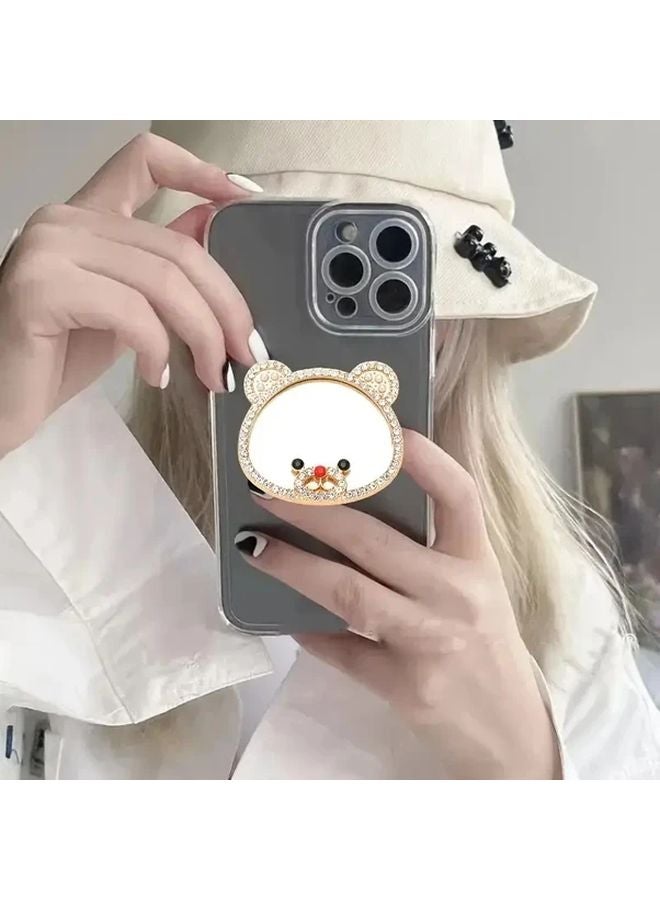 Cute Bear Mirror Phone Stand Polychrome Self Adhesive Portable Holder For Watching Shows - Image 2