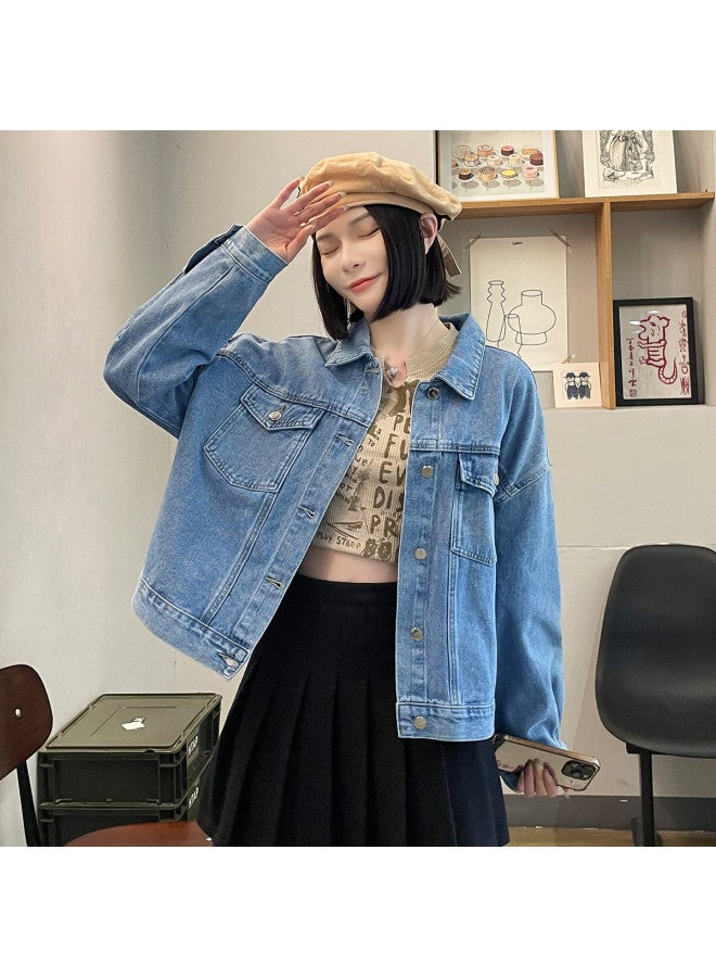 TonLion loose Slimming Youthful Denim Jacket For Women - Spring Simple Short Lapel Jacket - Image 5