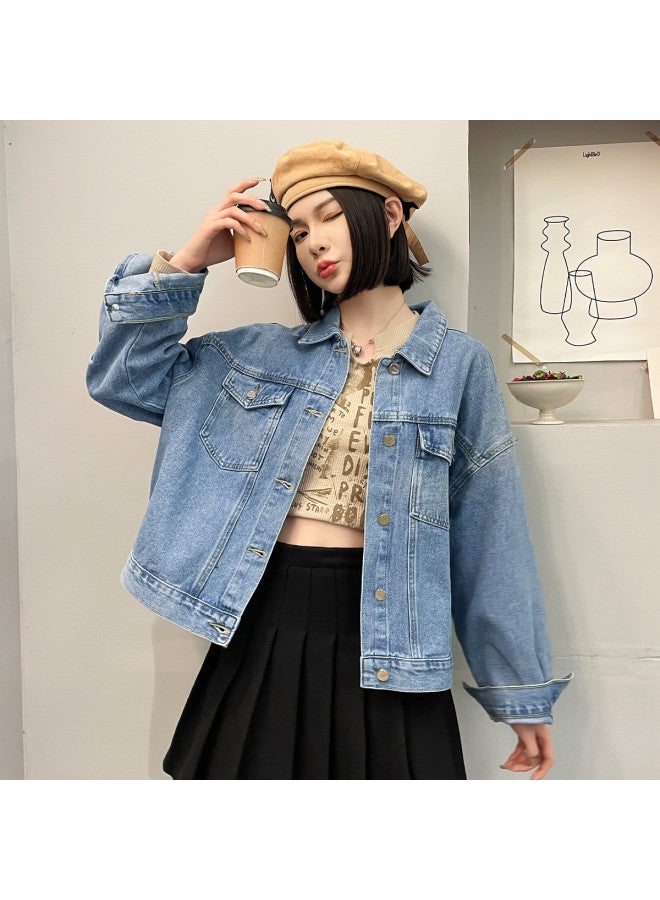 TonLion loose Slimming Youthful Denim Jacket For Women - Spring Simple Short Lapel Jacket - Image 2