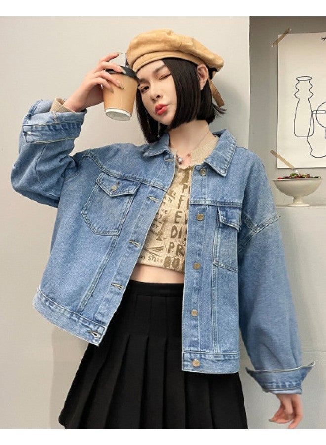TonLion loose Slimming Youthful Denim Jacket For Women - Spring Simple Short Lapel Jacket - Image 1