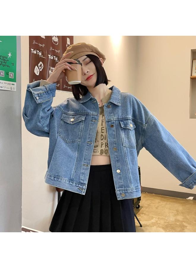 TonLion loose Slimming Youthful Denim Jacket For Women - Spring Simple Short Lapel Jacket - Image 3