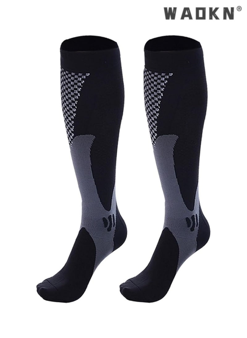 WAOKN High-Performance Compression Running Socks, Professional Sports Long-Tube Football Socks, Calf-Length Design, Extremely Elastic, Suitable for Long-Duration Sports Activities（Black）  - Image 1