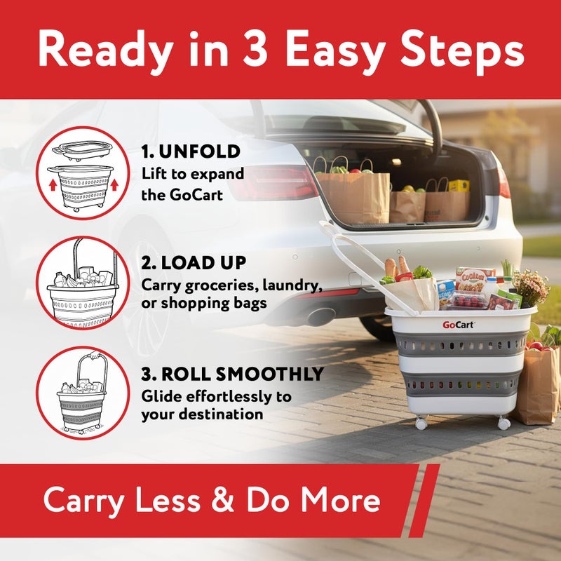 dbest Products Gocart Foldable Shopping Cart with Wheels - Collapsible Grocery Cart with Handles for Easy Storage - As Seen on Shark Tank - Portable Rolling Cart - 33" Height - Lightweight Design - Image 2