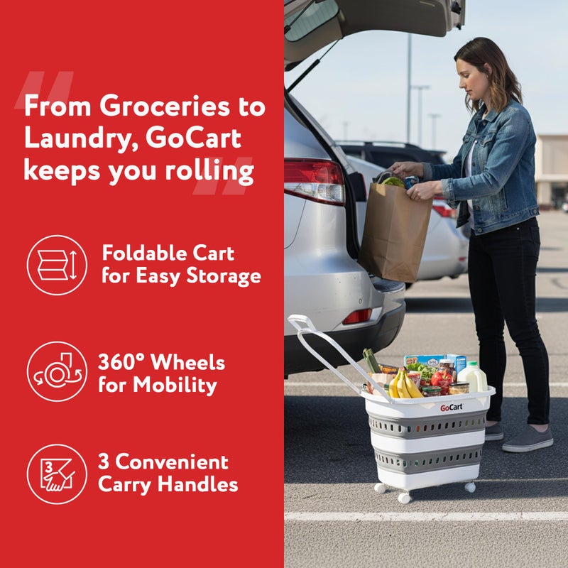 dbest Products Gocart Foldable Shopping Cart with Wheels - Collapsible Grocery Cart with Handles for Easy Storage - As Seen on Shark Tank - Portable Rolling Cart - 33" Height - Lightweight Design - Image 4