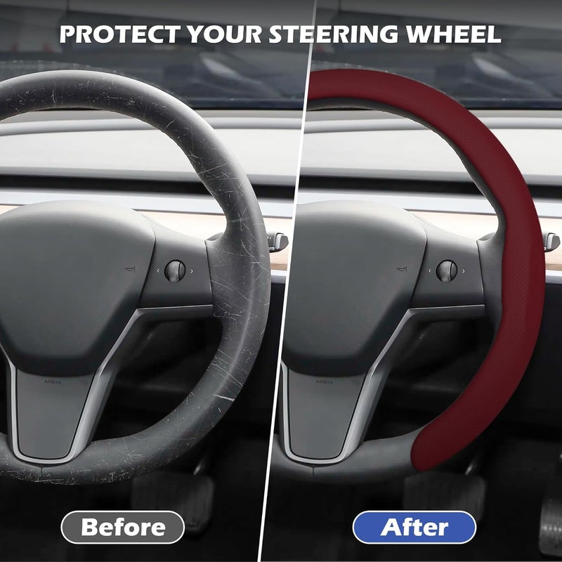 frani Nappa Leather Steering Wheel Cover,Universal Fit 15 Inch-Premium Non-Slip Breathable Comfort Grip for Cars Trucks SUVs,Anti-Slip Durable Interior Upgrade Wine Red - Image 2