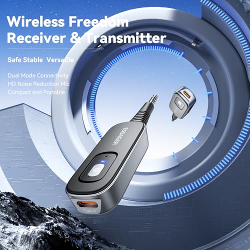 ESSAGER Bluetooth Receiver for Car, Noise Cancelling 3.5mm AUX Bluetooth Car Adapter, Wireless Audio Receiver Transmitter for Home Stereo/Wired Headphones Airplane, Gray - Image 3