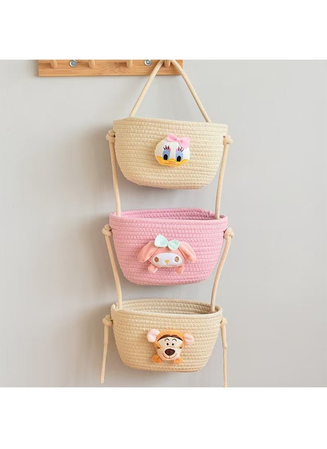 FUNCOT Hanging Baskets for Organizing,3-Tier Woven Cotton Wall-Mounted Storage Organizer Bag Decorative,Kitchen,Living Room,Bedroom  - Image 1
