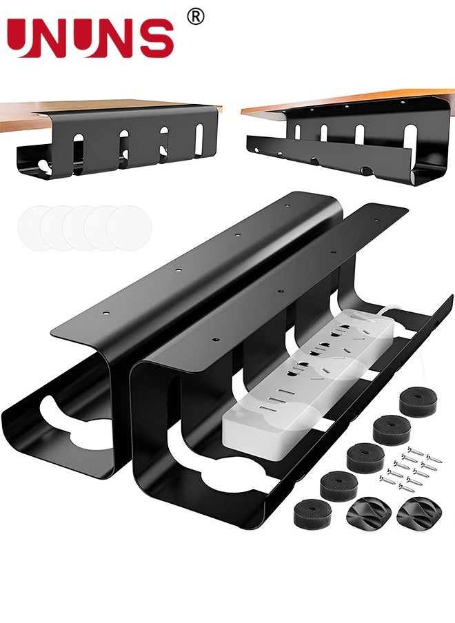 UNUNS Under Desk Cable Management Tray,2 Pack Metal Cable Tray Basket For Wire Management,No Drill PC Cord Organizer For Home Office Computer Desk Cable Hider,15.75x4.729x3.94IN  - Image 1