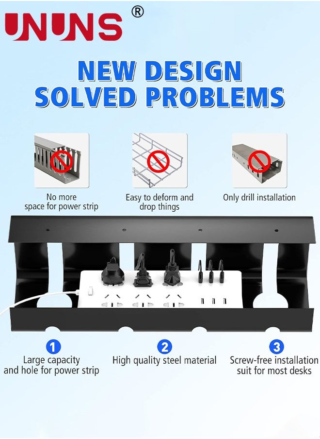 UNUNS Under Desk Cable Management Tray,2 Pack Metal Cable Tray Basket For Wire Management,No Drill PC Cord Organizer For Home Office Computer Desk Cable Hider,15.75x4.729x3.94IN  - Image 3