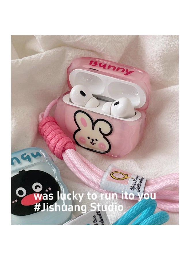 Generic - Ins Cute Cartoon Bear Penguin Suitable For Apple Headset Protective Cover Airpodspro2 Bluetooth Soft Case 4 Generation-Color:Rabbit + Lanyard-Applicable Models:airpods Pro 2 - Image 1
