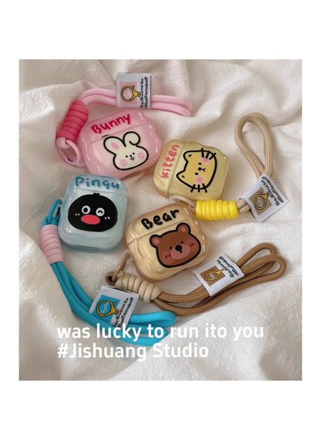 Generic - Ins Cute Cartoon Bear Penguin Suitable For Apple Headset Protective Cover Airpodspro2 Bluetooth Soft Case 4 Generation-Color:Rabbit + Lanyard-Applicable Models:airpods Pro 2 - Image 1