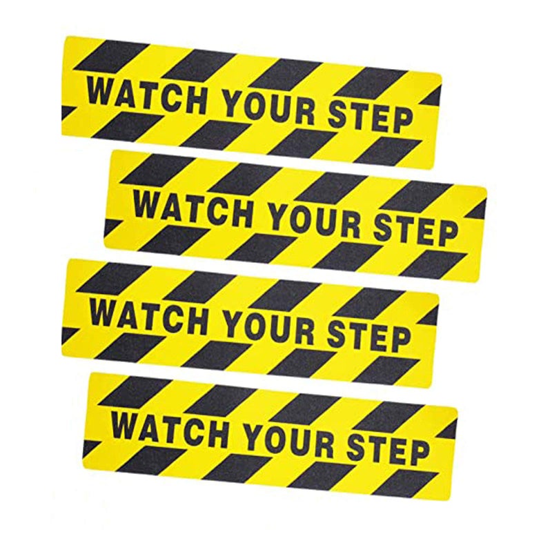 Forsun 4 Pieces 6 by 24 Inches Watch Your Step Warning Sticker Adhesive Tape Anti Slip Abrasive Tape for Workplace Safety Wet Floor Caution
