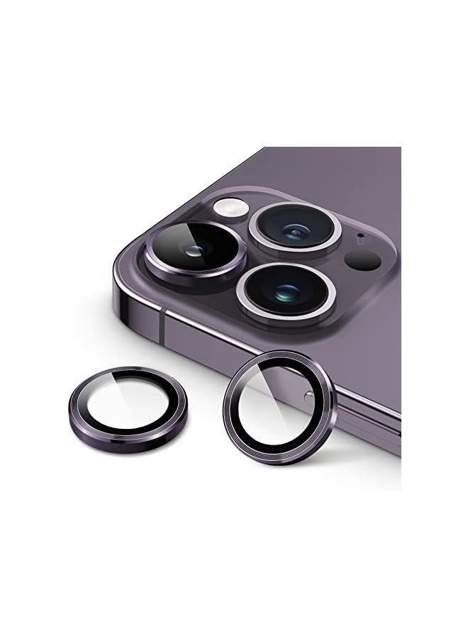 PROMASS Camera Lens Protector for iPhone 14 Pro 6.1-Inch and iPhone 14 Pro Max 6.7-Inch, 9H Tempered Glass Metal Individual Ring Cover, HD Clear, 1 Set (Deep Purple) - Image 1