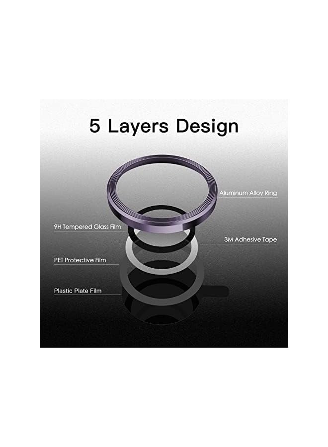 PROMASS Camera Lens Protector for iPhone 14 Pro 6.1-Inch and iPhone 14 Pro Max 6.7-Inch, 9H Tempered Glass Metal Individual Ring Cover, HD Clear, 1 Set (Deep Purple) - Image 3