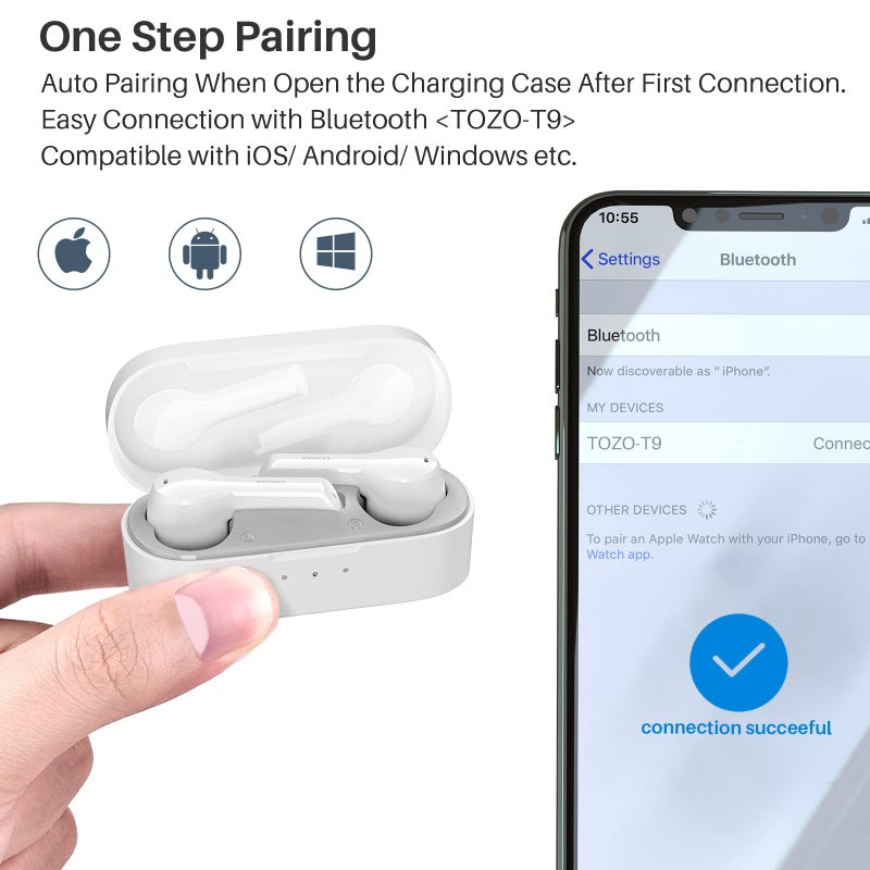 TOZO سماعات أذن لاسلكية TOZO NC20 مع إلغاء الضوضاء النشط، مقاومة للماء IPX8، صوت عالي الدقة LDAC، باس ستيريو، 6 ميكروفونات ENC AI لمكالمات واضحة، سماعات بلوتوث 5.4، علبة شحن لاسلكية، 32 إعداد صوت عبر التطبيق - Image 3