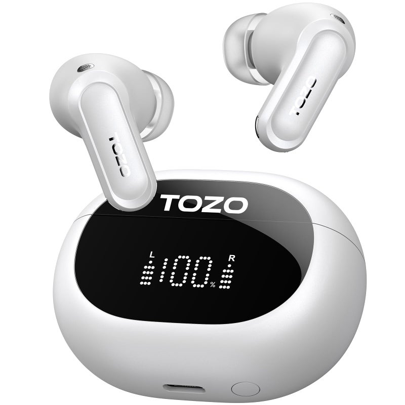 TOZO سماعات أذن لاسلكية TOZO NC20 مع إلغاء الضوضاء النشط، مقاومة للماء IPX8، صوت عالي الدقة LDAC، باس ستيريو، 6 ميكروفونات ENC AI لمكالمات واضحة، سماعات بلوتوث 5.4، علبة شحن لاسلكية، 32 إعداد صوت عبر التطبيق - Image 1