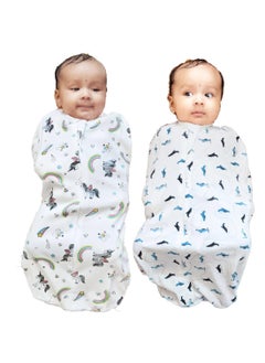 MammaChamp MammaChamp Zipper POD Swaddle Sleeping Sack Blankets Wrap Bag New Born Baby for 03 Months Pack of 2 Aeroplane Design Unicorn Design  - Image 1