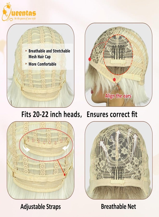 QUEENTAS Short Blonde Wigs with Bangs Pixie Layered Short Pixie Cut Wigs for White Women Synthetic Hair (Platinum Blonde with Light Brown Dark Root) - Image 3
