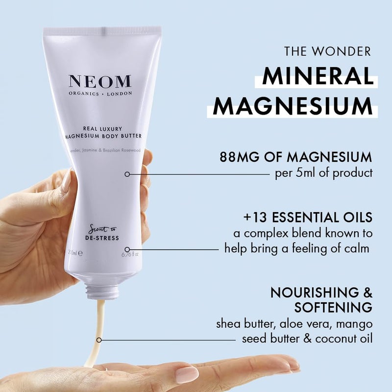 Neom - Magnesium Body Butter | 6.76 Fl Oz (200ml) | Lavender, Sandalwood & Jasmine | Calming Lotion with Essential Oils | 100% Natural Fragrances | Nourish & Soften | Signature De-Stress Scent - Image 2