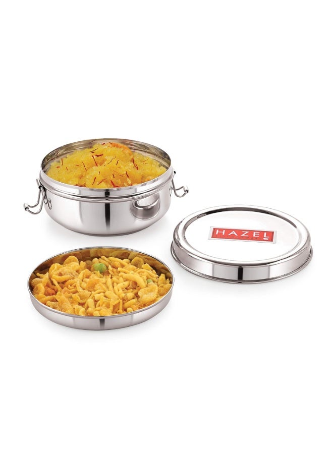 HAZEL Stainless Steel Tiffin Box with Inner Plate | 350 ml Small Lunch Box for Office & Travel | Compact Steel Food Storage Container with Lid - Image 1