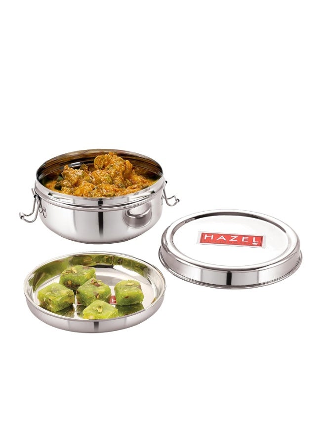 HAZEL Stainless Steel Tiffin Box with Inner Plate | 350 ml Small Lunch Box for Office & Travel | Compact Steel Food Storage Container with Lid - Image 4