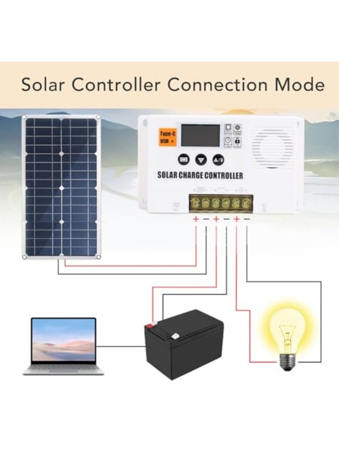 Solar Charge Controller, 12/24V Solar Panel Battery Intelligent Regulator with 3 Stage PWM Charging, Double USB Output Ports, for Off Grid Systems (30A) - Image 2