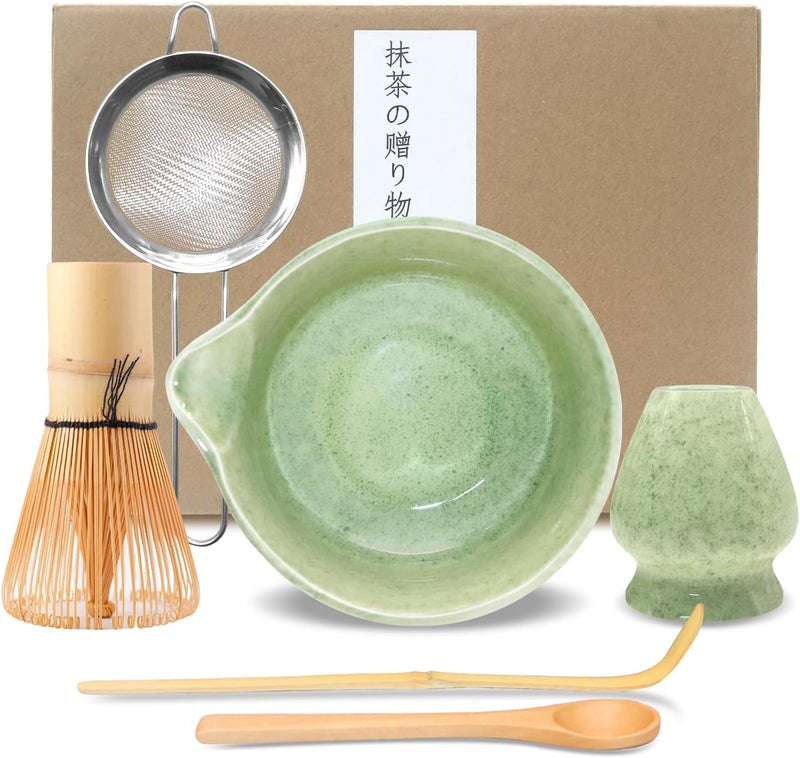 Bowasin Matcha Whisk Set Green 6PCS Matcha Whisk and bowl(Chawan) With Matcha Spoon and sifter Matcha Kit for Ceremony Matcha Tea Set Gift for Matcha Lovers - Image 1